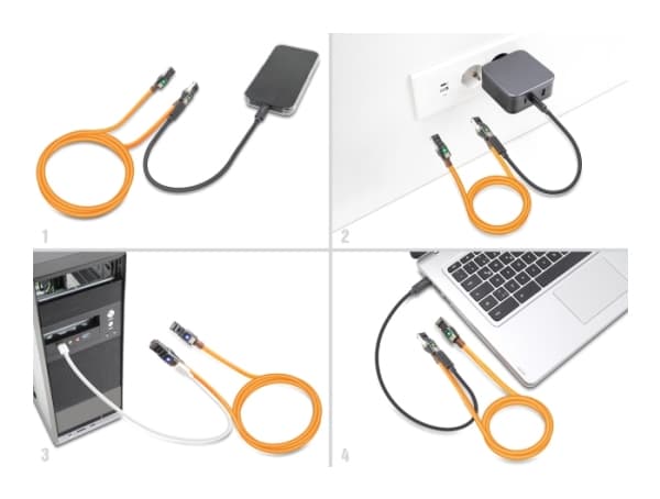 DeLOCK RJ45 Network Cable with USB Type-C port finder function Self Tracing Cat.6A S/FTP 7.5 m orange, 7.5 m, Cat6a, S/FTP (S-STP), RJ-45, RJ-45, Ora