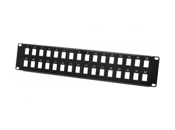 Modulholder for 32 keystone-tilkoblingskontakter, 48,30 cm (19"), svart For å sette opp et patchpanel med opptil 32 porter (908070)