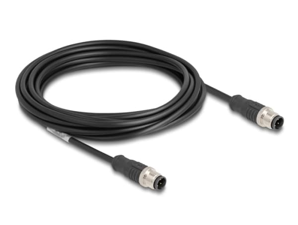 Delock M12 kabel D-kodet 4 pins hann til hann PVC 5 m