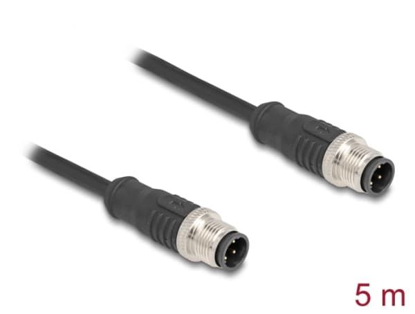 Delock M12 kabel D-kodet 4 pins hann til hann PVC 5 m
