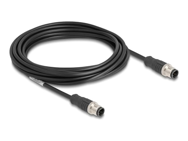 Delock M12 kabel D-kodet 4 pins hann til hann PVC 5 m
