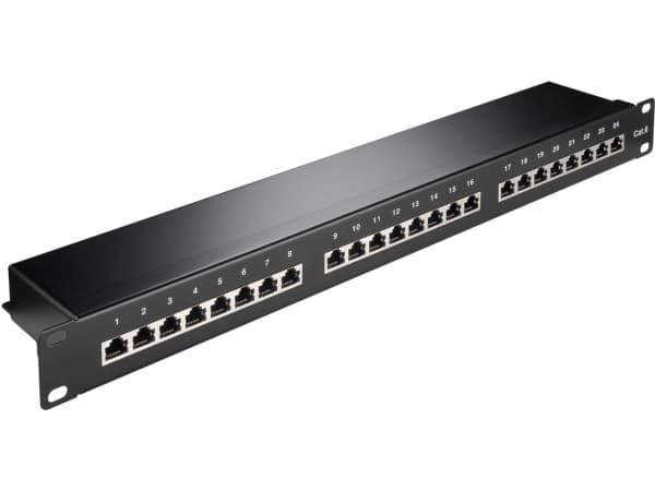 Wentronic Goobay CAT 6 48,30cm (19") Patch Panel, 24 Port, Schwarz - STP geschirmt, Schwarz (93048)