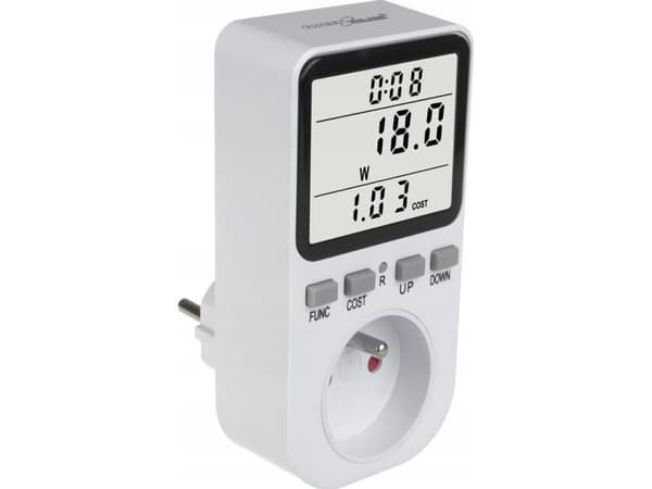 GreenBlue GB364 E Energimåler, wattmåler, Type E, 220-240 V AC, 50 Hz, Maks. Last 16A, IP20, Integrert batteri, Europeisk plugg