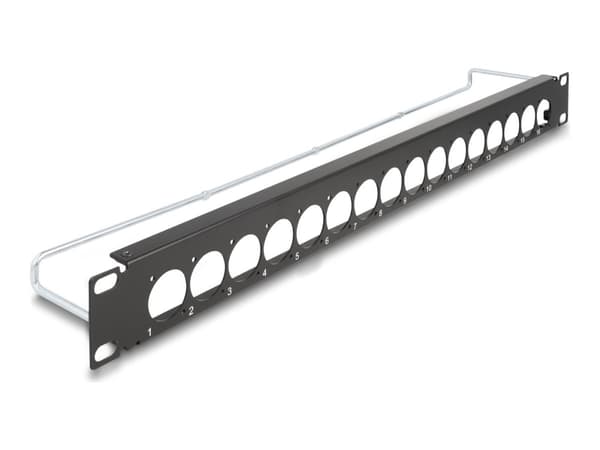Delock - Kopplingspanel (tom) - D-typ, dragavlastning - rackmontering - svart - 1U - 19" - 16 portar