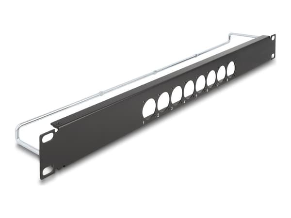 Delock - Pluggbord (blankt) - D-type, strain relief, central - rackmonterbar - svart - 1U - 19" - 8 porter Sort