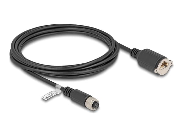 Delock - Nettverkskabel - 8 pin M12-A (hunn) til RJ-45 (hunn) skrubar - 3 m - 6.8 mm - FTP - CAT 5e - formstøpt, flertrådet - svart