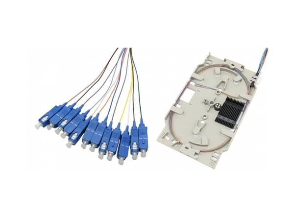 Tecline fiberoptisk skjøtekassett med 12x fiber pigtail OS2, farget, SC/UPC, 2,0 m, 12 stk (20500028)