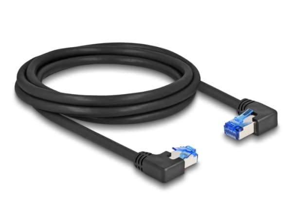 Delock - Koblingskabel - RJ-45 (hann) rettvinklet til RJ-45 (hann) venstreivinklet - 2 m - 6 mm - S/FTP - CAT 6a - halogenfri, med støvel - svart