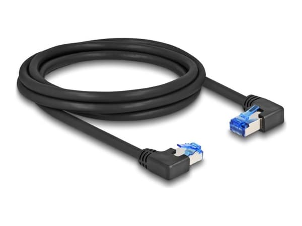 Delock - Koblingskabel - RJ-45 (hann) rettvinklet til RJ-45 (hann) venstreivinklet - 2 m - 6 mm - S/FTP - CAT 6a - halogenfri, med støvel - svart