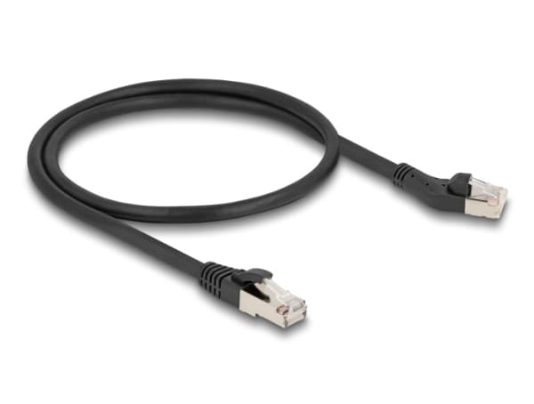 Delock - Koblingskabel - RJ-45 (hann) left-angled til RJ-45 (hann) rett - 50 cm - 6 mm - S/FTP - CAT 8.1 - slank, halogenfri, uten hindringer, med st