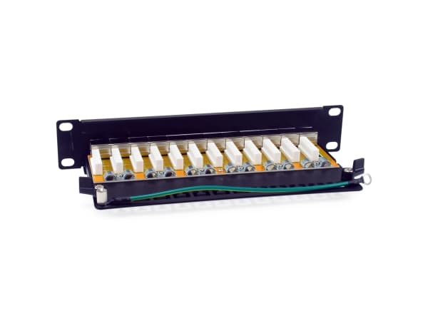 Utstyr Patchpanel 12x RJ45 Cat6A 10" FTP 1HE Premium svart