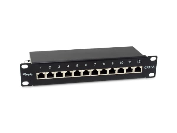 Utstyr Patchpanel 12x RJ45 Cat6A 10" FTP 1HE Premium svart