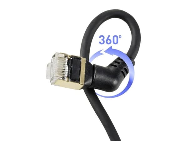 Renkforce RF-6071556 RJ45 Verkkokaapeli, patch-kaapeli CAT 8.2 S/FTP 2.00 m Musta #####Pistokkeet 360° käännettävissä, #####Kulmainen kaapelilähtö 1