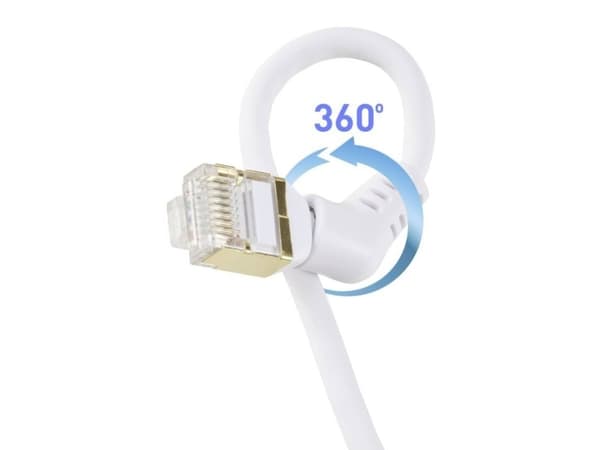 Renkforce RF-6071570 RJ45 verkkokaapeli, patch-kaapeli CAT 8.2 S/FTP 0,50 m Valkoinen #####Pistokkeet 360° käännettävissä, #####Kulmainen kaapeliläht