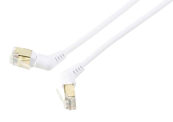 Renkforce RF-6071570 RJ45 verkkokaapeli, patch-kaapeli CAT 8.2 S/FTP 0,50 m Valkoinen #####Pistokkeet 360° käännettävissä, #####Kulmainen kaapeliläht