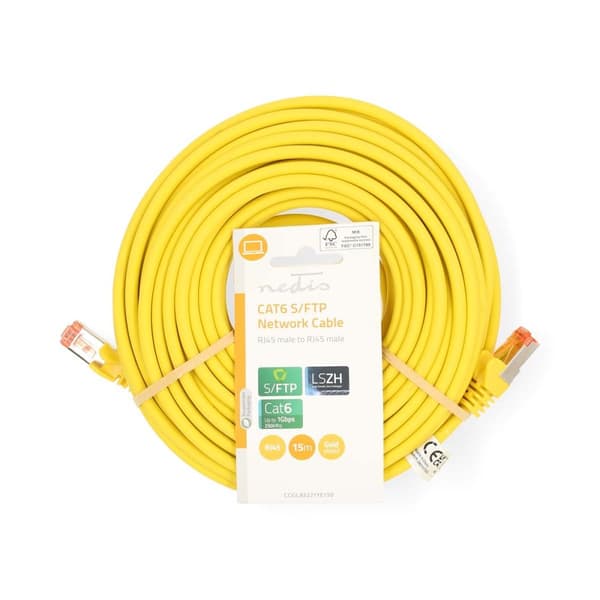 Nedis Kat 6 kabel | RJ45 Han | RJ45 Han | S/FTP | 15.0 m | Runde | LSZH | Gul | Label