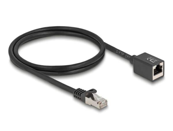 Delock - Nettverksforlengelseskabel - RJ-45 (hann) til RJ-45 (hunn) - 1 m - 6 mm - S/FTP - CAT 6a - halogenfri - svart