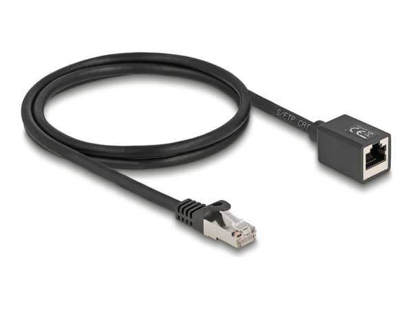 Delock - Nettverksforlengelseskabel - RJ-45 (hann) til RJ-45 (hunn) - 1 m - 6 mm - S/FTP - CAT 6a - halogenfri - svart