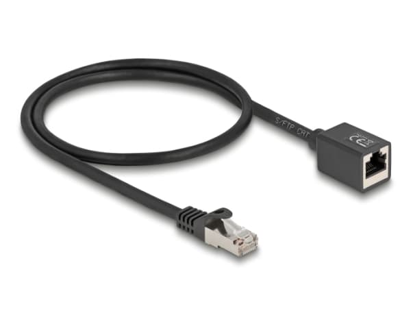 Delockin verkon jatkokaapeli RJ45 uros RJ45 naaras Cat.6A S/FTP 0,5 m musta