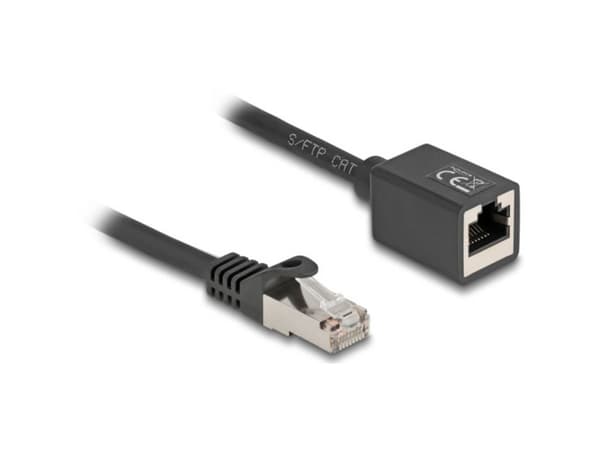 Delockin verkon jatkokaapeli RJ45 uros RJ45 naaras Cat.6A S/FTP 0,5 m musta