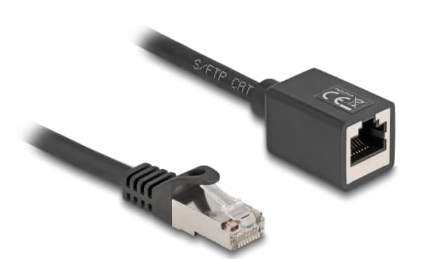 Delockin verkon jatkokaapeli RJ45 uros RJ45 naaras Cat.6A S/FTP 0,5 m musta