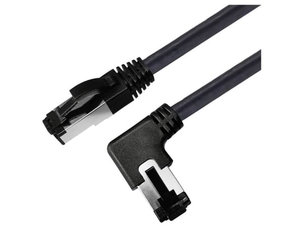 Maxtrack TI52-1.5L RJ45 Verkkokaapeli, liitäntäkaapeli CAT 8.1 S/FTP 1.50 m Musta Kulma 90° vasemmalle, Yksittäinen näyttö 1 kpl