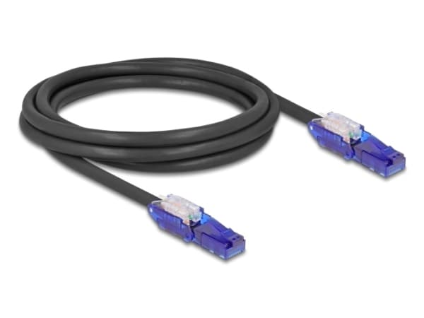 Delock - Nettverkskabel - RJ-45 (hann) vinklet til RJ-45 (hann) vinklet - 2 m - 6 mm - UTP - CAT 6 - halogenfri - svart