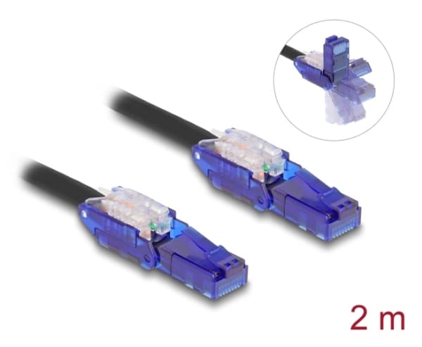 Delock - Nettverkskabel - RJ-45 (hann) vinklet til RJ-45 (hann) vinklet - 2 m - 6 mm - UTP - CAT 6 - halogenfri - svart