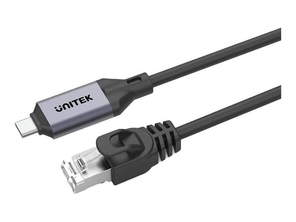 Unitek - Nettverkskabel - 24 pin USB-C (hann) til RJ-45 (hann) - 1 m - Thunderbolt 3 / Thunderbolt 4 - støtte for Gigabit Ethernet - romgrå