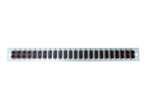 Utstyrt frontpanel med 24 x SC Duplex-kobling OM4 vertikal, svart (SB-FP-S-24SC-D-V-OM4) Sort