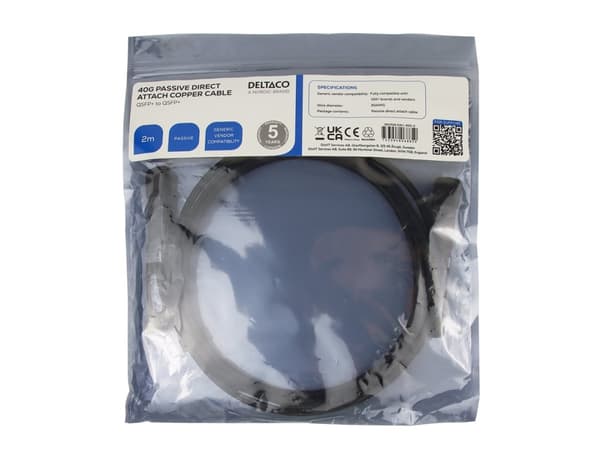 DELTACO - 40GBase-CU direkte tilkoblingskabel - QSFP+ til QSFP+ - 2 m - toakset - passiv - svart