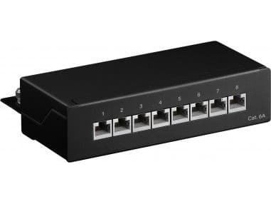 Goobay CAT 6a mini/desktop patchpanel, 8 porter - Fargeversjon Svart
