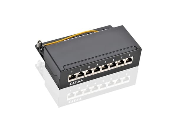 Goobay CAT 6a mini/desktop patchpanel, 8 porter - Fargeversjon Svart