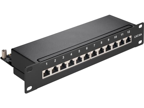 Goobay CAT 6a patchpanel 10 tum (25,4 cm), 12 portar - Färgversion Svart Svart