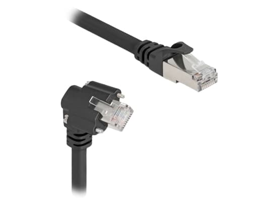 Delock - Nätverkskabel - RJ-45 (hane) till RJ-45 (hane) vinklad, roterande, skruvbar - 5 m - 7 mm - S/FTP - CAT 6 - 20 mm skruvavstånd, stöd för Giga