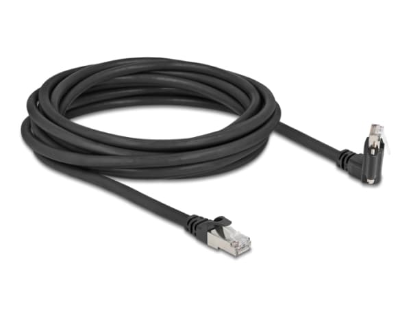Delock - Nätverkskabel - RJ-45 (hane) till RJ-45 (hane) vinklad, roterande, skruvbar - 5 m - 7 mm - S/FTP - CAT 6 - 20 mm skruvavstånd, stöd för Giga