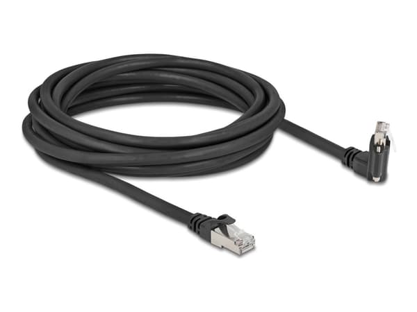 Delock - Nätverkskabel - RJ-45 (hane) till RJ-45 (hane) vinklad, roterande, skruvbar - 5 m - 7 mm - S/FTP - CAT 6 - 20 mm skruvavstånd, stöd för Giga