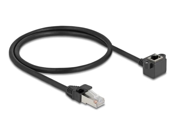 Delock nettverksforlengelseskabel RJ45-plugg til RJ45-kontakt 90° vinklet Cat.6 F/UTP 0,5 m svart