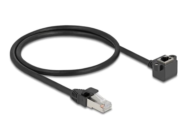 Delock nettverksforlengelseskabel RJ45-plugg til RJ45-kontakt 90° vinklet Cat.6 F/UTP 0,5 m svart