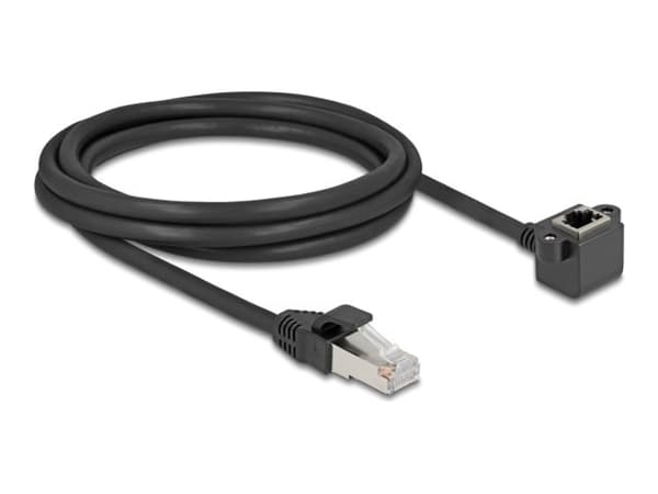 Delock - Nätverksförlängningskabel - RJ-45 (hane) till RJ-45 (hona) nedåtriktad - 2 m - 6 mm - skärmad F/UTP - CAT 6 - stöd för Gigabit Ethernet - sv