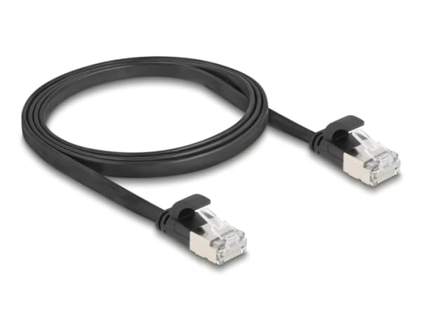 Delock RJ45 flat bånd patch kabel plugg til plugg Cat.6A 1 m svart