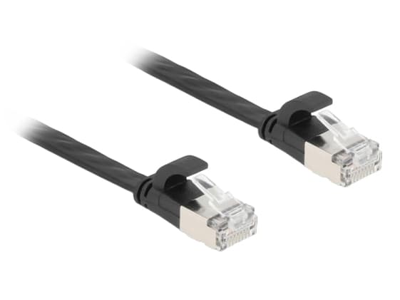 Delock RJ45 flat bånd patch kabel plugg til plugg Cat.6A 1 m svart
