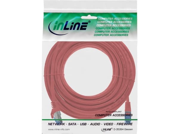 InLine 72600R, 10 m, Cat6a, S/FTP (S-STP), RJ-45, RJ-45, Rød