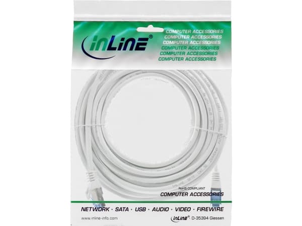 InLine patchkabel Cat.6A S/FTP TPE LSZH CCA vit 10m - Kablar - Nätverk (72600W)