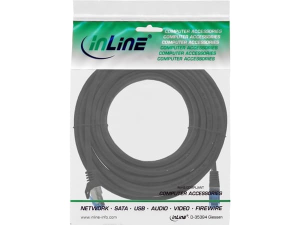 InLine patchkabel Cat.6A S/FTP TPE LSZH CCA svart 5m - Kablar - Nätverk (72605S)
