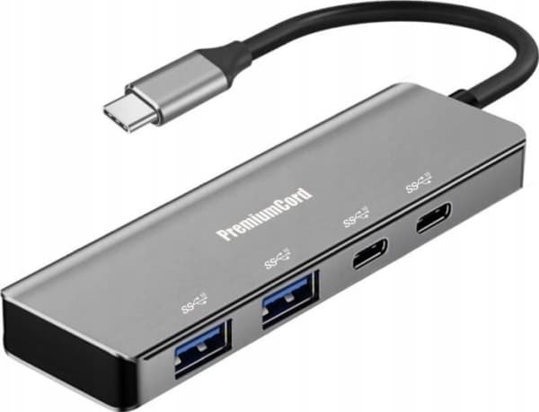 HUB USB PremiumCord PREMIUMCORD Hub USB-C na 2x USB 3.2 Typ-C +2x USB 3.2, 5G SuperSpeed, Aluminum
