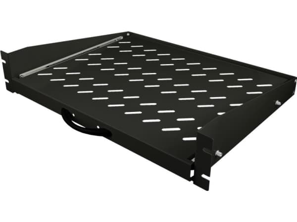 Alantec 19" 2U förlängningshylla 350mm djup, svart, 4 fästpunkter ALANTEC