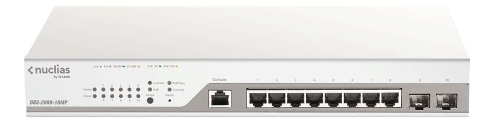 D-Link DBS-2000-10MP - 10-Port Gigabit PoE+ Nuclias Smart Managed Switch including 2x SFP Por