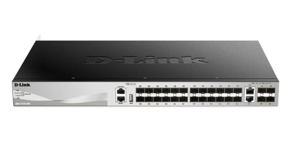 D-Link 24 SFP ports Layer 3 Stackable Managed Gigabit Switch Sort, Grå