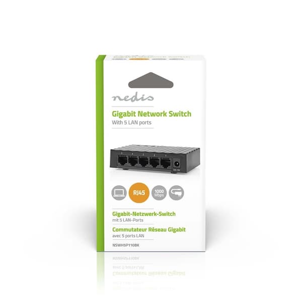 Nedis Netværk switch | Vind hastighed: Gigabit | Antal Ethernet-porte: 5